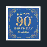 90th Birthday Party Blue and Gold Glitter Frame Napkin<br><div class="desc">90th Birthday Party Blue and Gold Glitter Frame Napkins. For further customisation,  please click the "Customise it" button and use our design tool to modify this template.</div>