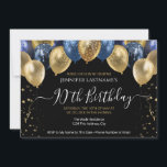 90th Birthday Party Blue and Gold Invitation<br><div class="desc">Elegant faux red and gold glitter balloons on the top border. All text is adjustable and easy to change for your own party needs. Great elegant save the date birthday party template design.  any year,  age can be changed</div>