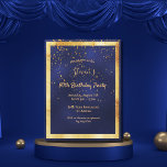 90th birthday party blue gold confetti invitation postcard<br><div class="desc">On front: A trendy,  modern 90th birthday party invitation card for men.   A dark blue,  navy blue background. The blue color is uneven.  With a faux gold frame and golden confetti,  golden colored letters. Templates for your party information.  Back: white background.</div>
