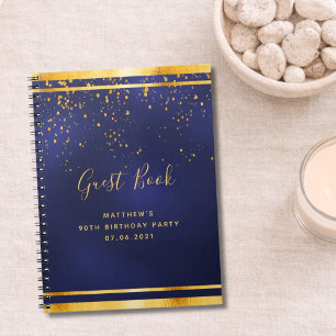 90th Birthday Party blue gold guest book