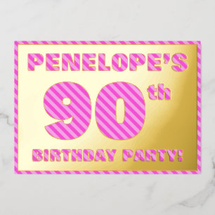 90th Birthday Party — Bold, Fun, Pink Stripes # 90