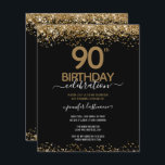 90th Birthday Party Budget Invitation<br><div class="desc">Elegant Faux gold glitter with shimmering confetti highlights on the top and bottom border. All text is adjustable and easy to change for your own party needs. Great elegant 90th birthday template design.</div>
