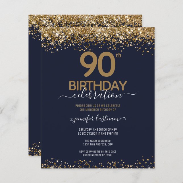 90th Birthday Party Budget Invitation (Front/Back)