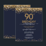 90th Birthday Party Budget Invitation<br><div class="desc">Elegant Faux gold glitter with shimmering confetti highlights on the top and bottom border. All text is adjustable and easy to change for your own party needs. Great elegant 90th birthday template design.</div>