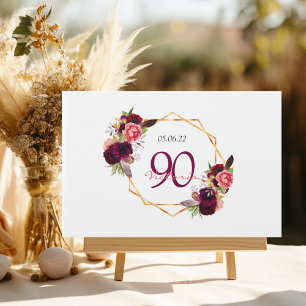 90th birthday party burgundy floral geometric guest book