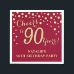 90th Birthday Party Burgundy Red and Gold Diamond Napkin<br><div class="desc">90th Birthday Party Invitation with Burgundy Red and Gold Glitter Diamond Background. Gold Confetti. Adult Birthday. Man or Woman Birthday. For further customisation,  please click the "Customise it" button and use our design tool to modify this template.</div>
