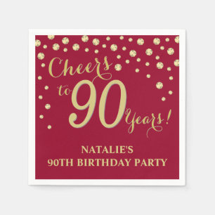 90th Birthday Party Burgundy Red and Gold Diamond Napkin