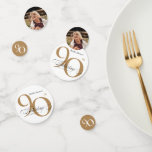 90th Birthday Party Calligraphy White Gold Elegant Confetti<br><div class="desc">90th Birthday Party Calligraphy White Gold Elegant Confetti. And elegantly designed special birthday celebration invitation,  featuring a custom photo of birthday person and script calligraphy with vintage flourish elements. Simple enough to fit a variety of themes and colours!
Need help? Simply contact me!</div>