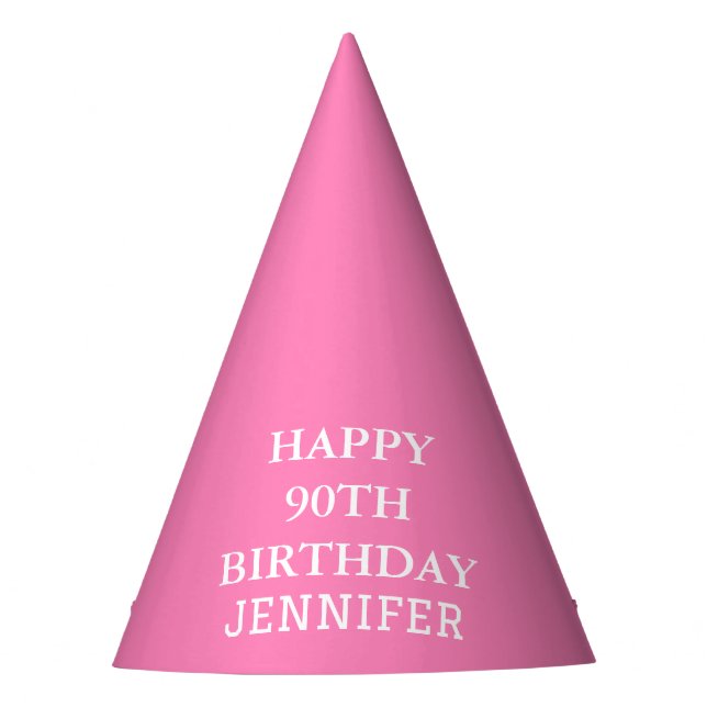 90th Birthday Party Celebration Pink Adult Party Hat (Front)