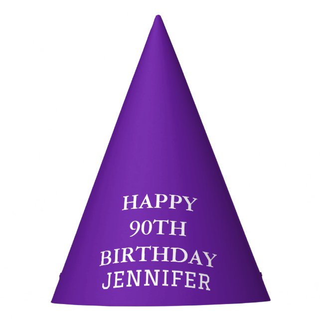 90th Birthday Party Celebration Purple Adult Party Hat (Front)