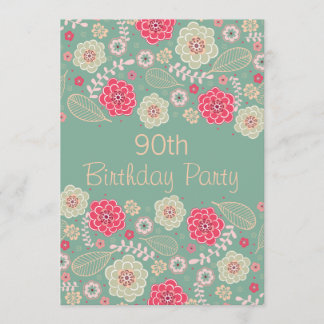90th Birthday Party Chic Funky Modern Floral Invitation