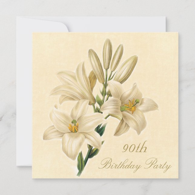 90th Birthday Party Chic Vintage Lily Flowers Invitation (Front)