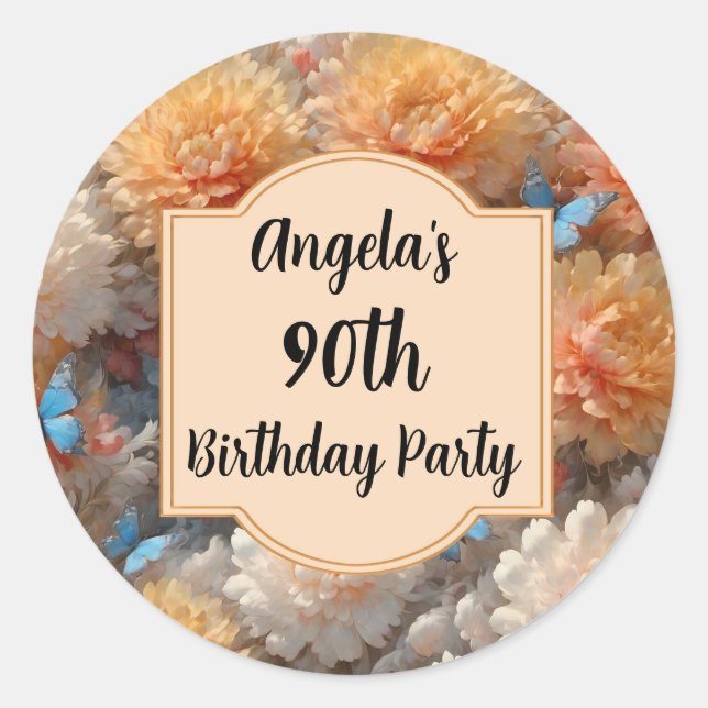 90th Birthday Party Classic Round Sticker (Front)