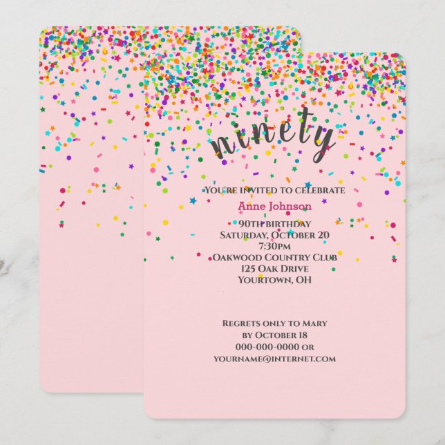 90th Birthday Party confetti Invitation (Front/Back)