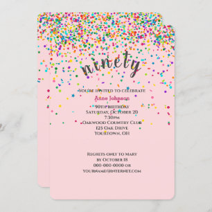90th Birthday Party confetti Invitation
