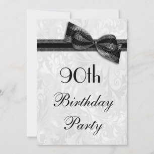 90th Birthday Party Damask and Faux Bow Invitation