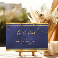 90th Birthday Party dark blue gold confetti