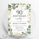 90th Birthday Party Eucalyptus Watercolor Invitation<br><div class="desc">Elegant botanical 90th birthday party invitation. Classy design features hand painted watercolor greenery eucalyptus wreath foliage and script font.  Printed Zazzle invitations or instant download digital printable template. Personalise with your own details. Message me if you need further customisation.</div>