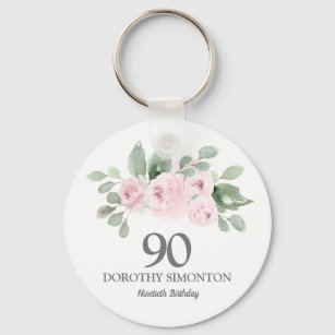 90th Birthday Party Favour Pink Rose Eucalyptus Key Ring