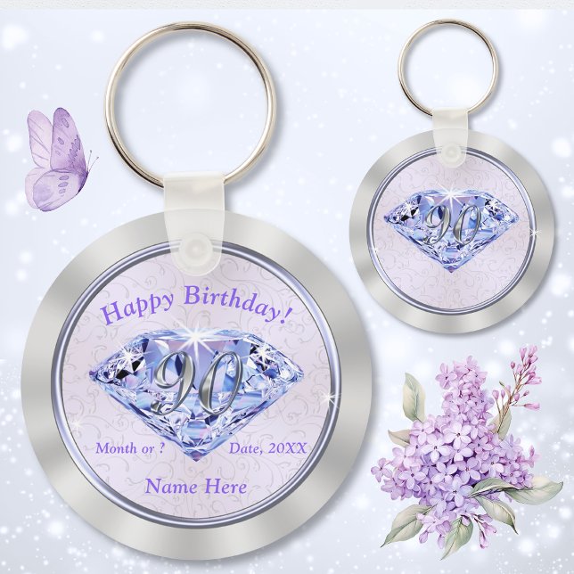 90th Birthday Party Favours PERSONALIZED for Her Key Ring (90th birthday party favors. 90th birthday ideas for her. 90th birthday souvenirs. 90th birthday.)
