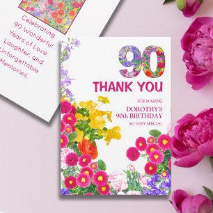 90th birthday party floral bouquet thank you card