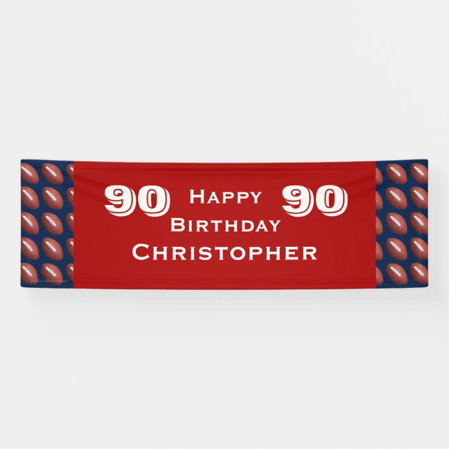 90th Birthday Party Football Banner, Adult Banner (Horizontal)