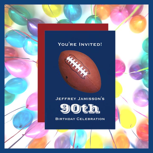 90th Birthday Party, Football, Blue, Name Invitation (Creator Uploaded)