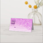 90th Birthday Party Glam Pink Glitter Place Card<br><div class="desc">90th Birthday Party Glam Pink Glitter is a chic Birthday Place Card for her. Customising the template is easy and help you to make your own truly personal Birthday Place Card. It features sparkling Falling Pink Glitter on Pink gradient with Shiny Stars. The big Gold and Pink Glitter Number 90...</div>