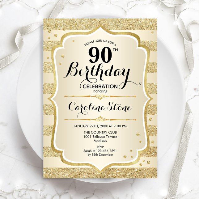 90th Birthday Party - Gold Invitation (Creator Uploaded)