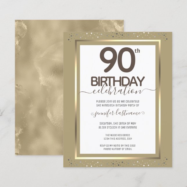 90th Birthday Party Gold Paper Sheet (Front/Back)