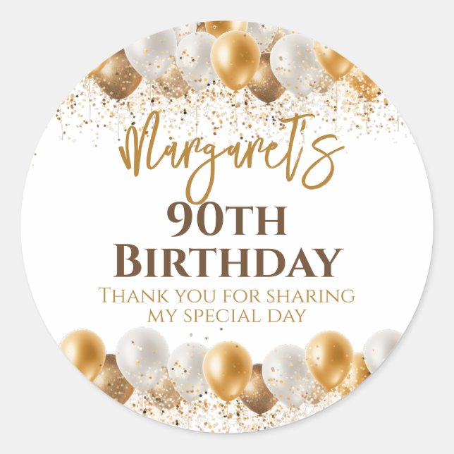 90th Birthday Party Gold Silver Thank You Classic Round Sticker (Front)