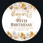 90th Birthday Party Gold Silver Thank You Classic Round Sticker<br><div class="desc">A gorgeous 90th birthday party or celebration favour sticker. This fabulous gold and silver balloons design is the perfect  way to decorate your favour bags for a 90th celebration or ninetieth party.</div>