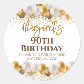 90th Birthday Party Gold Silver Thank You Classic Round Sticker