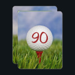 90th Birthday Party Golf theme Invitation<br><div class="desc">Close up of a white golf ball on red tee in grass for 90th birthday party invitation.</div>