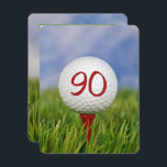 90th Birthday Party Golf theme Invitation<br><div class="desc">Close up of a white golf ball on red tee in grass for 90th birthday party invitation.</div>