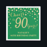 90th Birthday Party Green and Gold Diamond Napkins<br><div class="desc">90th Birthday Party Invitation with Green and Gold Glitter Diamond Background. Gold Confetti. Adult Birthday. Man or Woman Birthday. For further customisation,  please click the "Customise it" button and use our design tool to modify this template.</div>