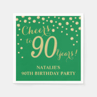 90th Birthday Party Green and Gold Diamond Napkins