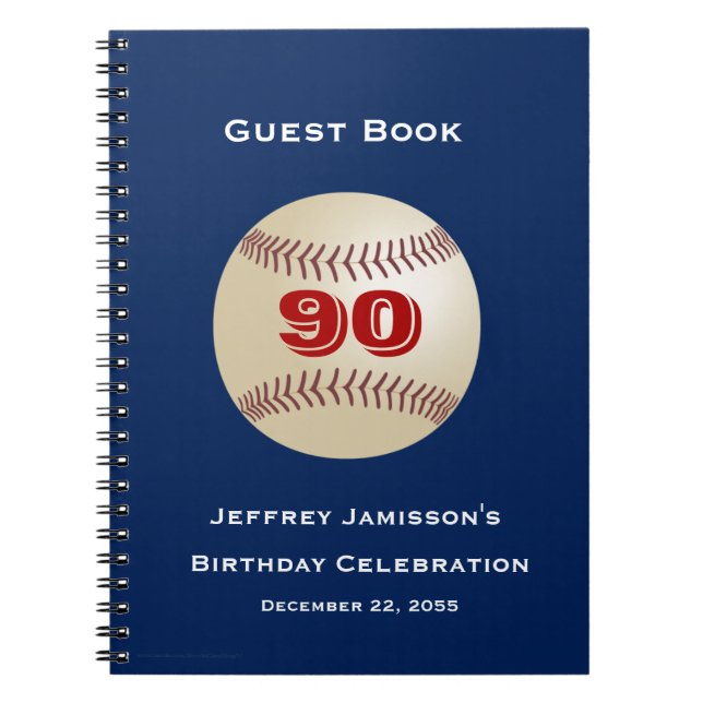 90th Birthday Party Guest Book, Baseball Spiral Notebook (Front)