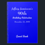 90th Birthday Party Guest Book Royal Blue Notebook<br><div class="desc">This minimalist 90th Birthday Party Guest Book spiral notebook is decorated with a solid royal blue background. Easy to customize, just CHANGE or delete EXAMPLE NAME and AGE. All Rights Reserved © 2014 Alan & Marcia Socolik.</div>