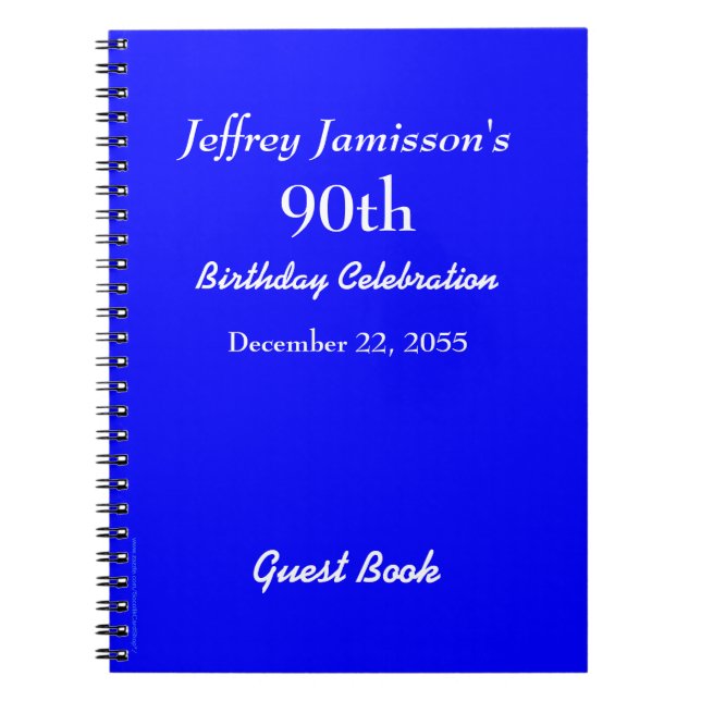 90th Birthday Party Guest Book Royal Blue Notebook (Front)