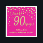 90th Birthday Party Hot Pink and Gold Diamond Napkin<br><div class="desc">90th Birthday Party Invitation with Hot Pink and Gold Glitter Diamond Background. Gold Confetti. Adult Birthday. Man or Woman Birthday. For further customisation,  please click the "Customise it" button and use our design tool to modify this template.</div>