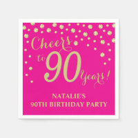 90th Birthday Party Hot Pink and Gold Diamond