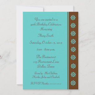 90th Birthday Party Invitation Aqua and Brown