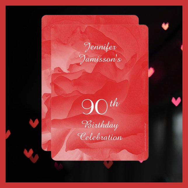 90th Birthday Party Invitation, Coral Pink Rose Invitation (Creator Uploaded)