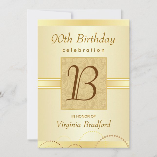 90th Birthday Party Invitation - Damask Monogram (Front)