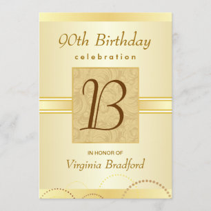 90th Birthday Party Invitation - Damask Monogram