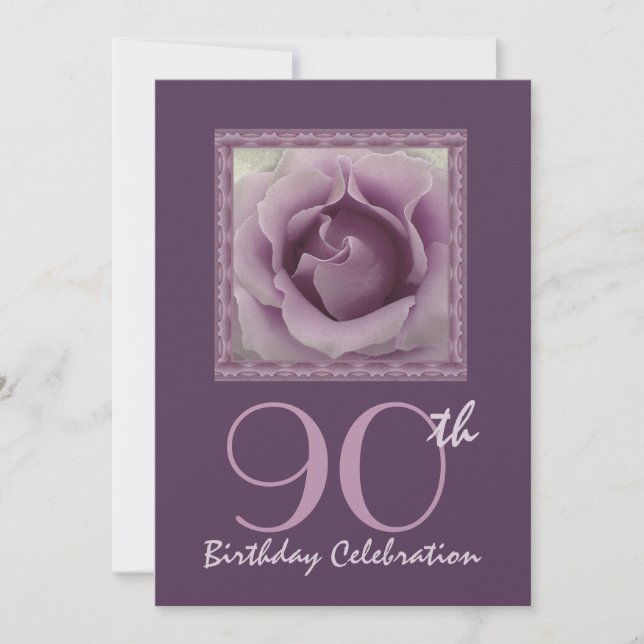 90th Birthday Party Invitation DREAMY PURPLE Rose (Front)