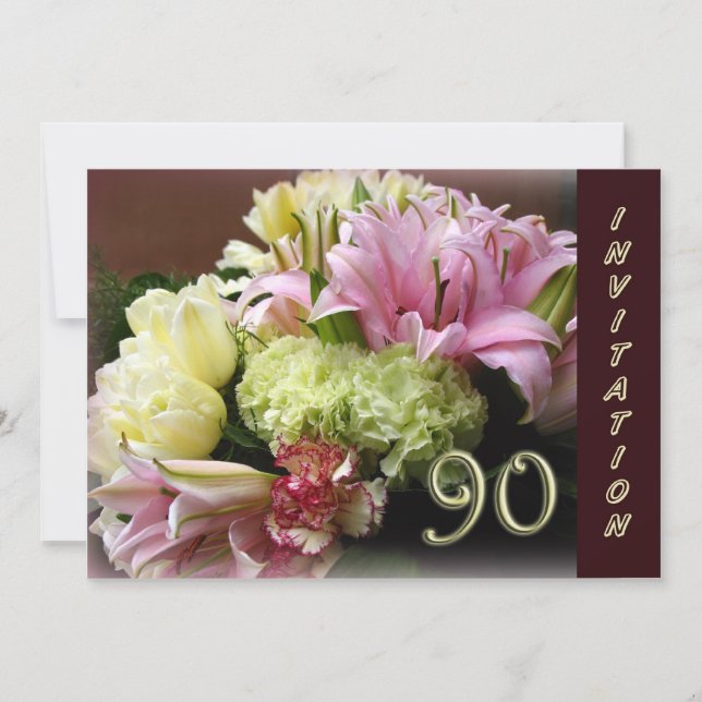 90th Birthday Party Invitation - Floral bouquet (Front)