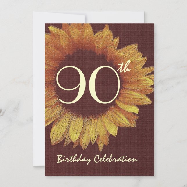 90th Birthday Party Invitation Gold Sunflower (Front)