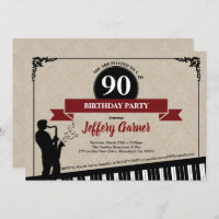 90th birthday party invitation Jazz music theme